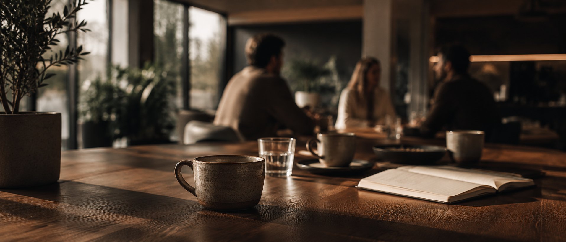 Firmen-Cafeteria mit Kaffee auf einem Holztisch